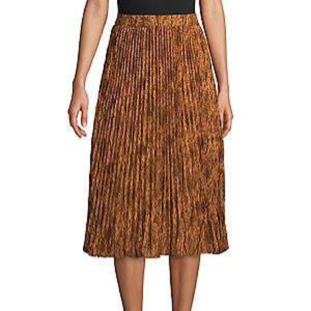 June and Hudson Pleated Animal-Print Midi Skirt